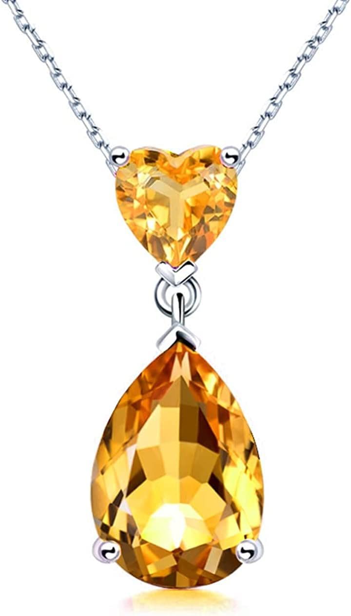 レディース925 シルバー ネックレス ペンダント ティアドロップ シンプル( 11月 誕生石 合成シトリン(黄水晶))