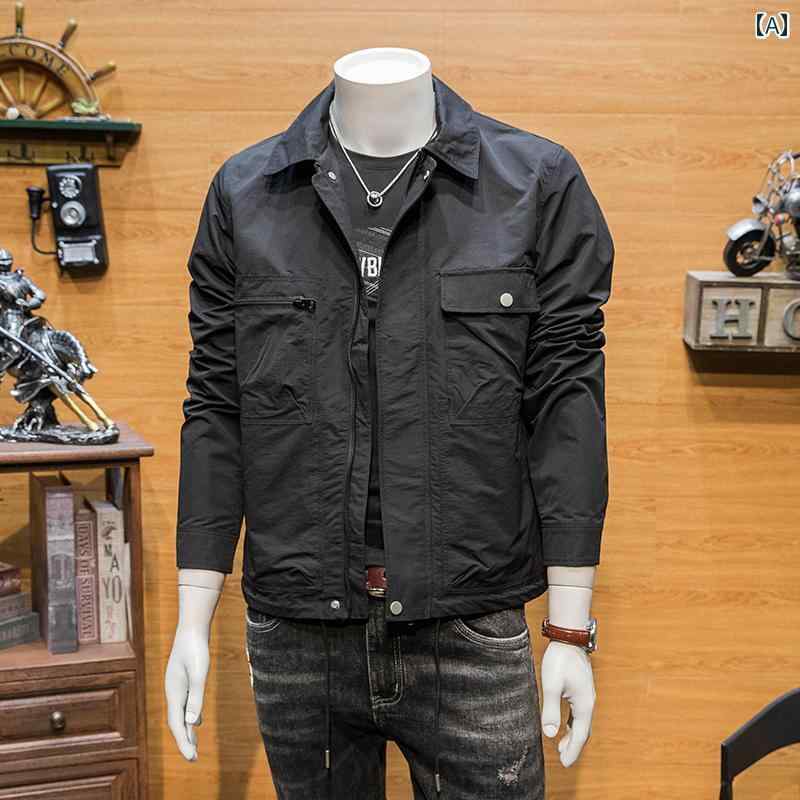 メンズ ファッション ワークジャケット 春秋 韓国 スリム トップス 無地 ジャケット