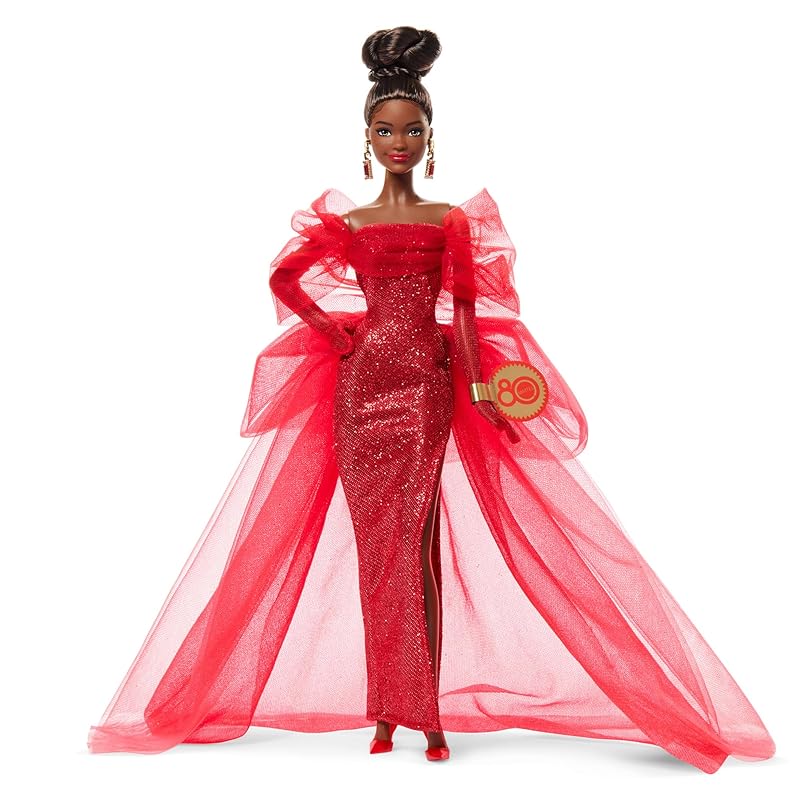 バービー(Barbie) マテル80周年記念アニバーサリードール ブルネット シグネチャー BLACK きせかえ人形・ハウス ままごと・ごっこ遊び バービー人形 6歳から レッド JBJ18