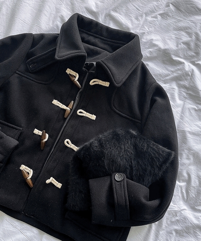 [トッポッキコート/高クオリティー！] 可愛い保障 デイリーウールトッポッキ ブラック ショートコート