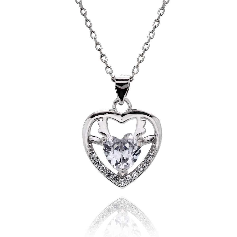 S925 ハート 鹿 ネックレス 銀 [fhns001-silver]