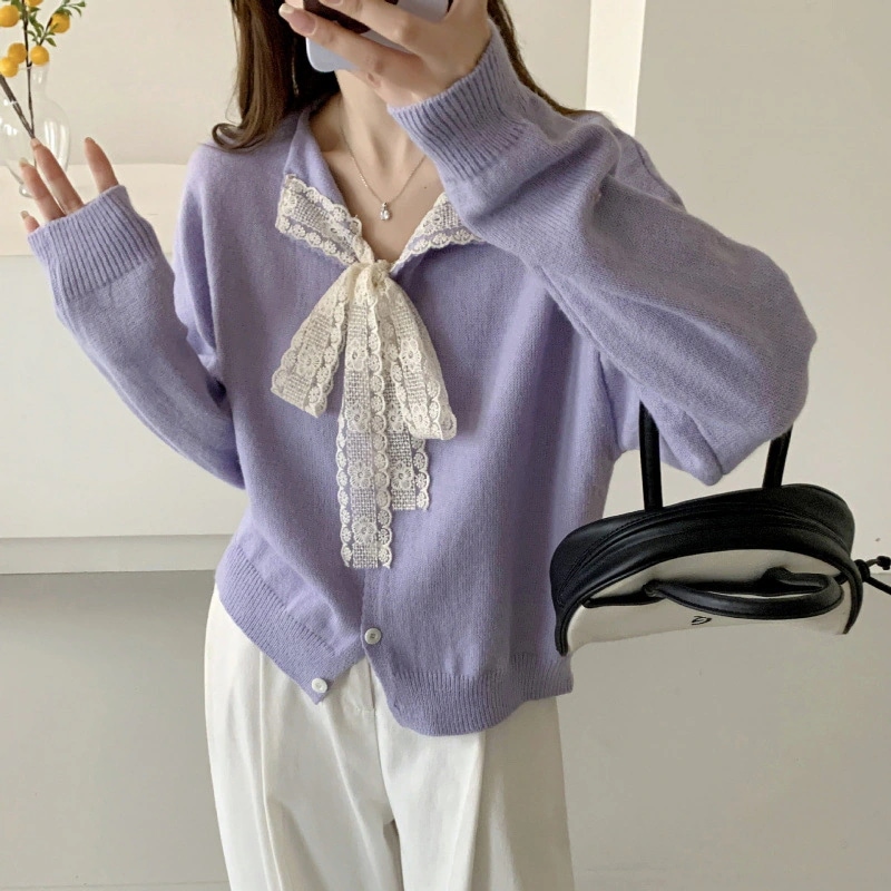 10個セット レースのベルト感ニットカーディガン2026秋婦人服純色ゆったりセーターコート