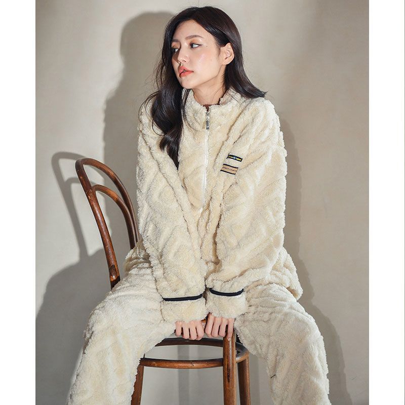 裏起毛ファッション フランネル 立ち襟 ファスナー カーディガン 柔らかい お肌に優しい 厚手 裹起毛 パジャマ 高級感 質感 ホームウェア