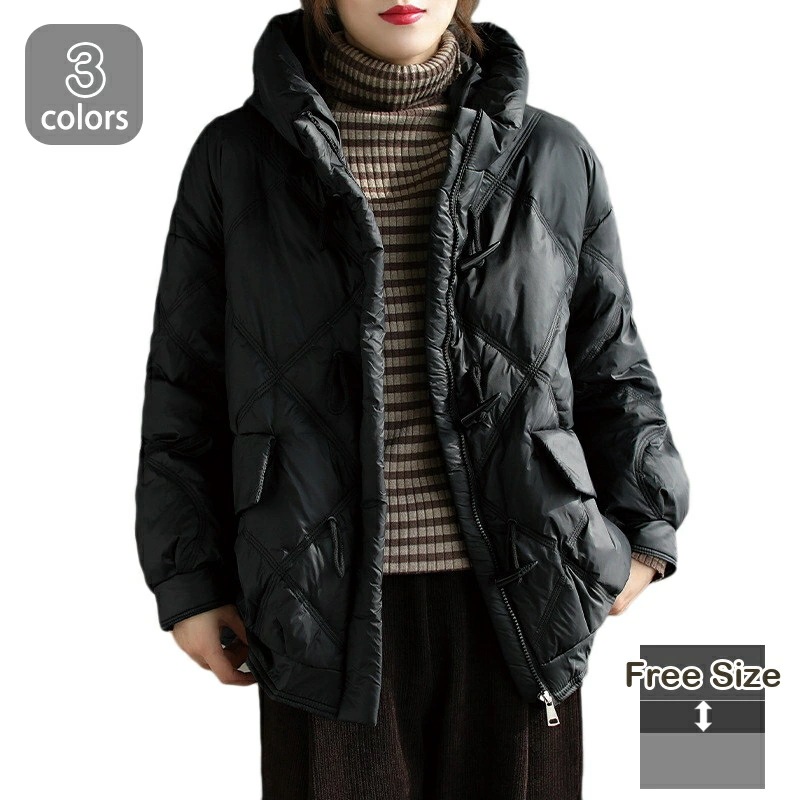 1000円OFFクーポン フード付き ライトダウン ダウンコート ダウンジャケット アウター 上着 ショートダウン レディース 大人 軽量 暖かい 黒 白 秋 冬 春 大きいサイズ 20代 50代 4