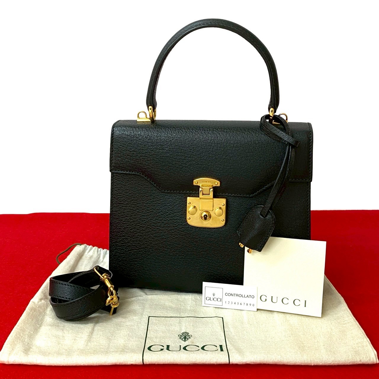 ヴィンテージ オールドグッチ レディロックショルダーバッグ レザー ブラック 818-9