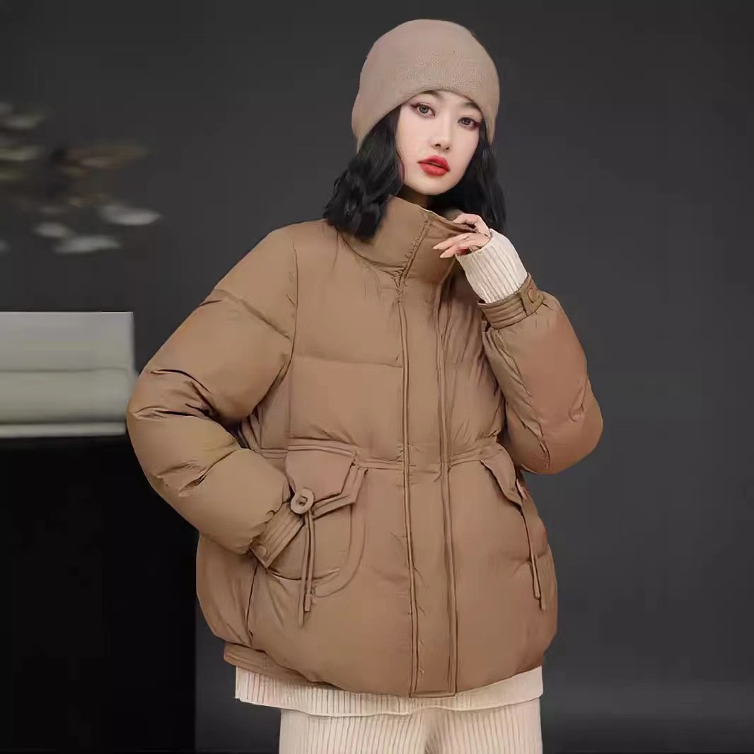 女性用スタンドカラーショートダウンジャケット日本と韓国風2025年新作ホワイトダックダウン冬物ファッショナブルなゆったり暖かいコットンジャケット