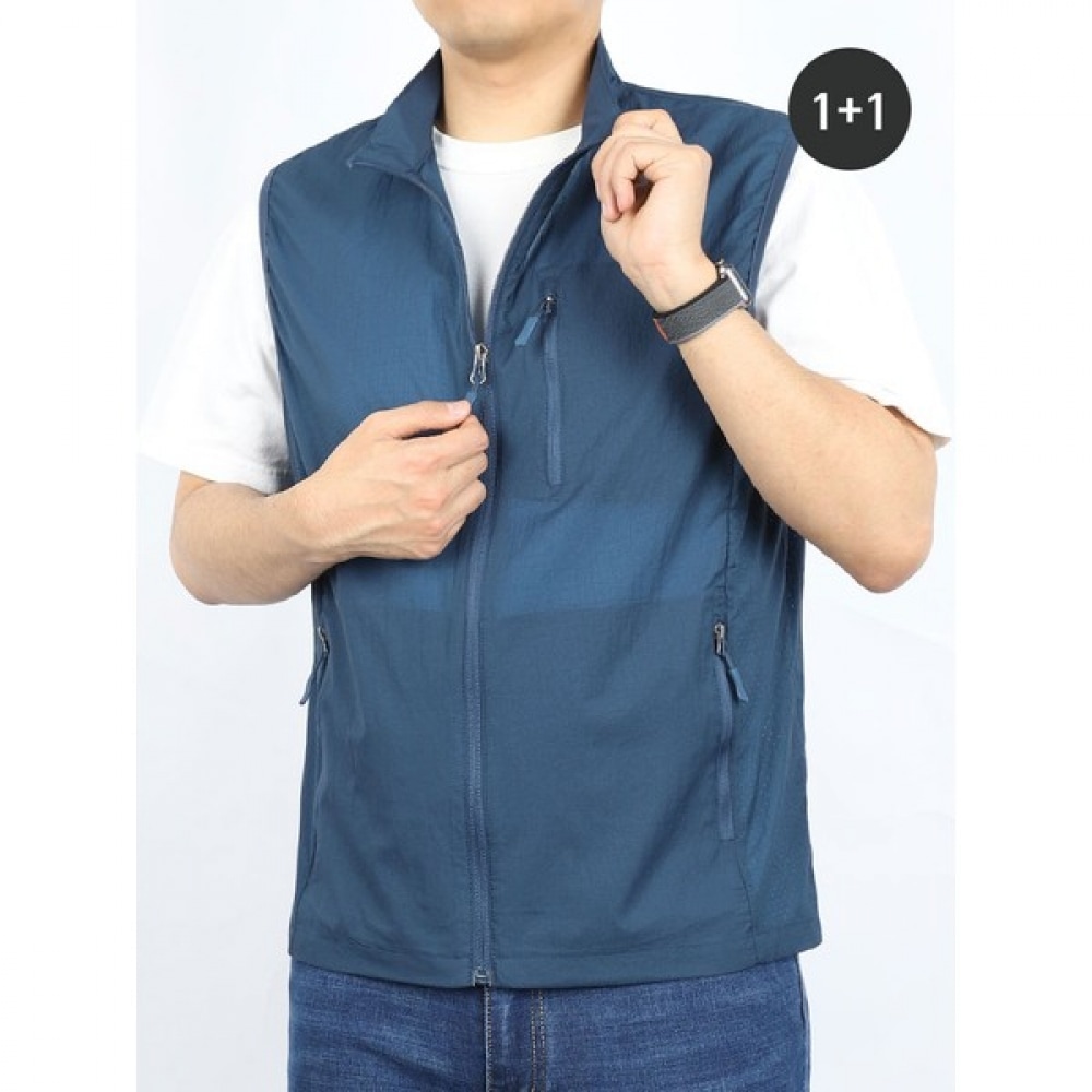 (ノーブルジーンズ) F VA メンズメッシュベスト 1+1 メンズベストサマースパンミッドシーズンアウターウェアナイロンアウターベスト
