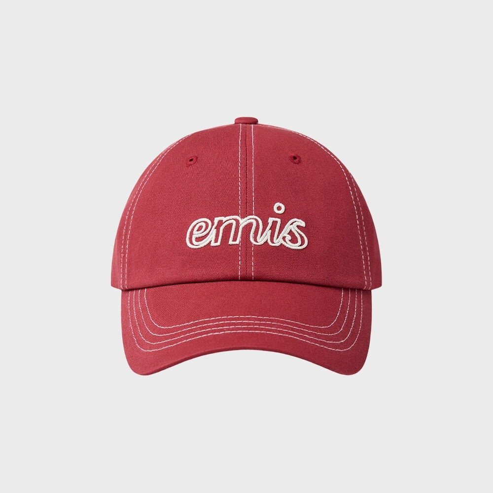 IMIS LETTERING LOGO ホワイト スティッチ ボールキャップ-レッド