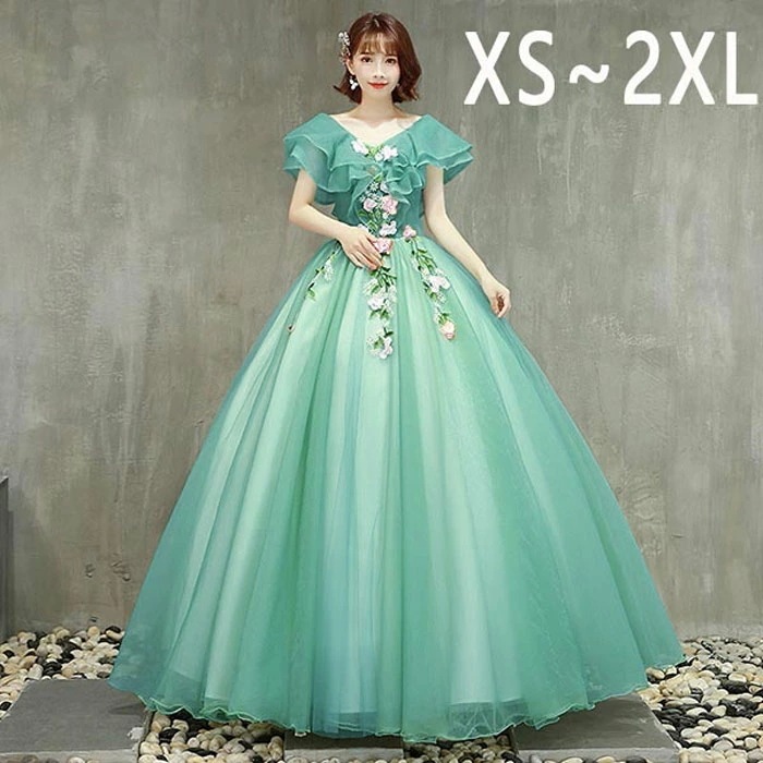 ロングドレス 演奏会 他と被らない ピアノ 発表会 ドレス 演奏会用ドレス ステージ 大きいサイズ 大人 ステージ衣装 締め上げ 袖付き カラードレス 舞台衣装 コンサート ステージ 緑 da116y