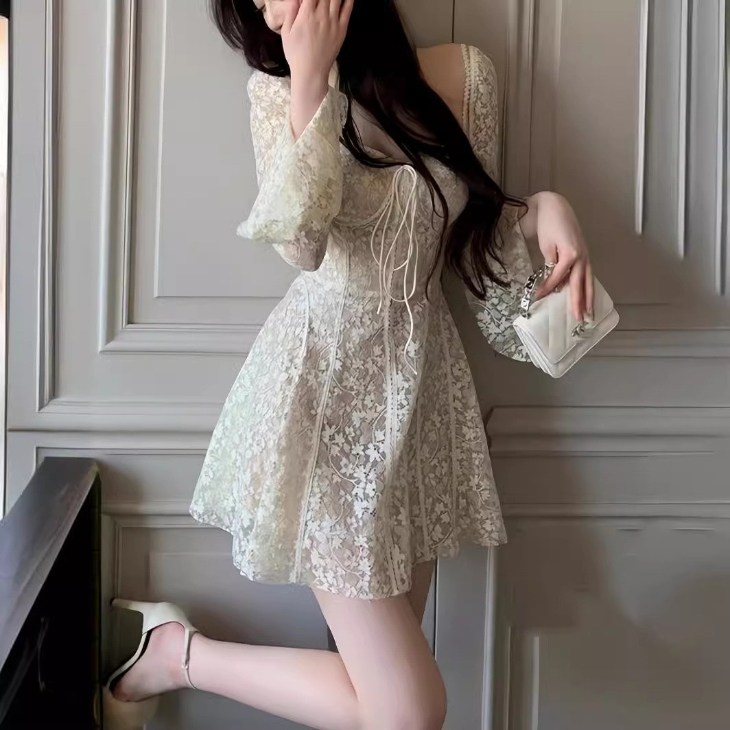 送料無料フレンチの優しいレースのドレス セクシー パーティー ワンピース おしゃれ 2025韓系 イブニングドレス パーティードレス 誕生日