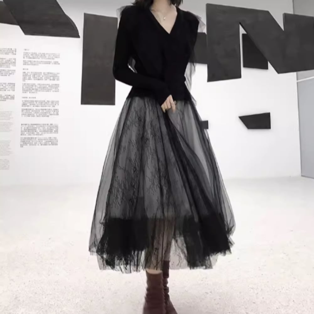 レディース スカート ボトムス チュールスカート 膝下 ミモレ ロング Aライン ティアード ハイウエスト ウエストゴム 透け感 シースルー かわいい 大人可愛い きれいめ シンプル カジュアル 上品