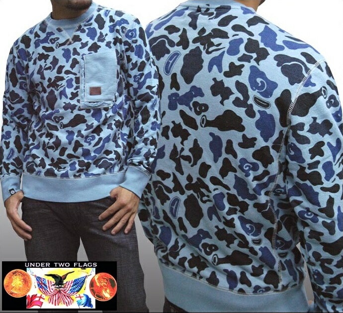 セール アンダートゥーフラッグス メンズ ミリタリー スウェット CAMO ブルー スエット トレーナー 迷彩 UNDER TWO FLAGS ストリート ブランド bboy B-Boy スタイル