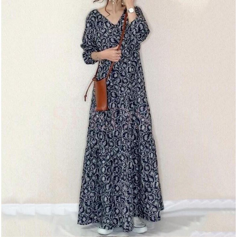 【即納】マキシワンピース レディース オシャレ ロング ｖネックワンピ 花柄 大人可愛い 2023 30代40代50代