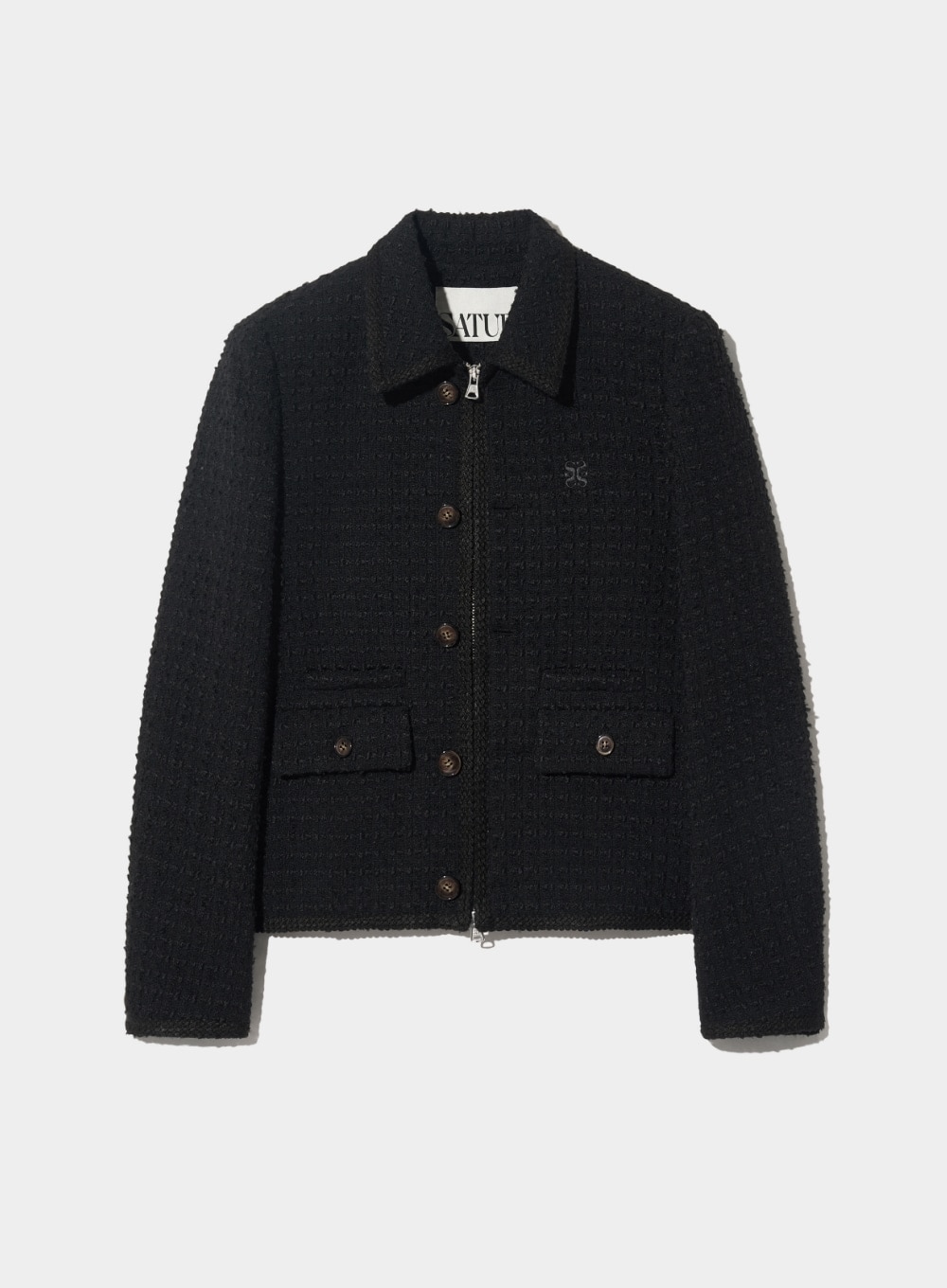 【SATUR】 (W) AACHEN WOOL BLEND COLLAR TWEED JACKET : RESORT BLACK