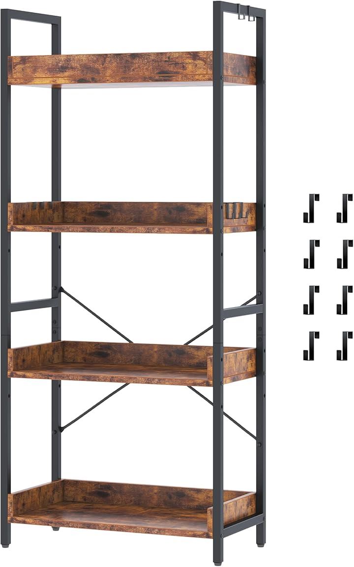 ラック キッチンラック 棚 おしゃれ 収納ラック オープンシェルフ 本棚 幅60 オープンラック ディスプレイラック 木製ラック 食器棚 スリム アイアンラック(A古木色, 4段)
