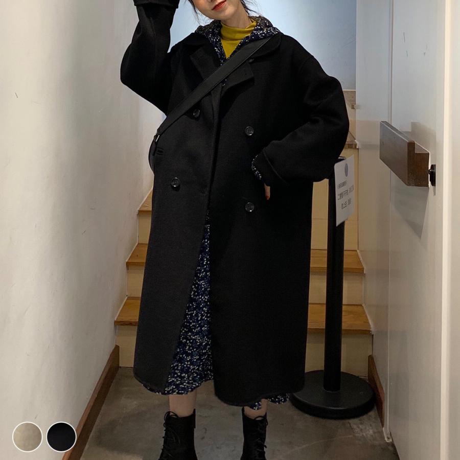 チェスターコート レディース 秋冬 アウター ロング かわいい 黒 白 シンプル ゆったり 厚手 防寒 羽織