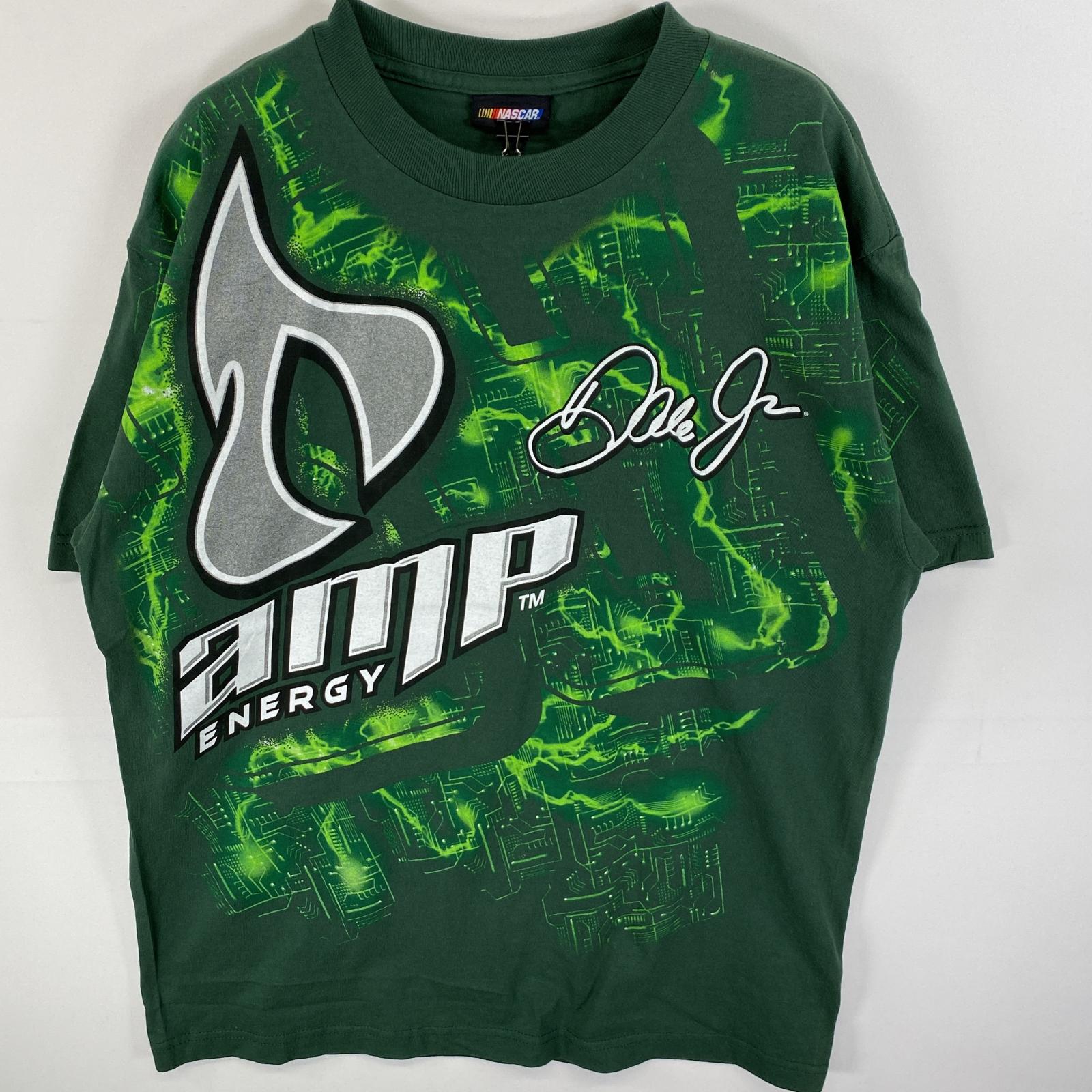 古着 ナスカー NASCAR 半袖Tシャツ マウンテンデュー 大判プリント グラフィック グリーン 総柄 メンズ