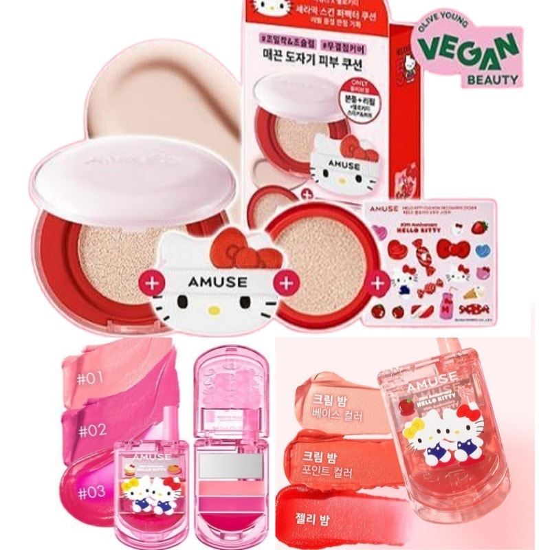 【2点セット】[ハローキティ/単独企画] アセラミック スキン パーフェクター クッション+リフィル＋【リップ＆チーク】