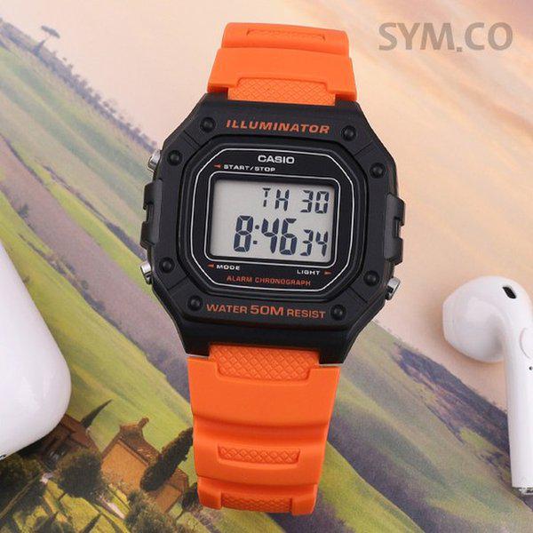 W-218H-4B2 スクエア デジタル オレンジ 軍人 軍用 メンズ ウレタン 時計 d