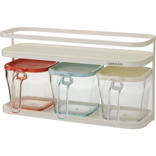 クックポット/調味料入れ レッド＆スカイブルー＆ホワイト 720ml3個 ラック付き LIBERALISTA リベラリスタ リス