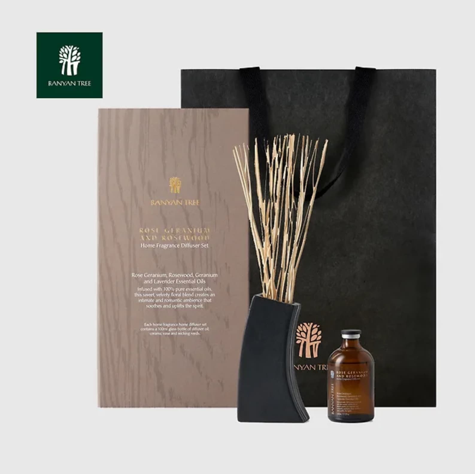 BANYAN TREE ホームフレグランス ディフューザーセット 100ml（香り2種より1種選択）ルームフレグランス ディフューザー セラミックベース リードディフューザー 精油配合 ナチュラルアロ