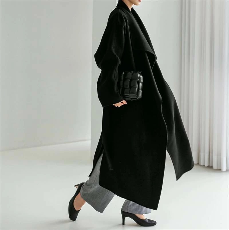 アウター レディース 前開き ロングコート ロング 長袖 Vネック 襟付き ツイード ベルト付き 大人可愛い きれいめ シンプル 上品 おしゃれ かっこいい クール モード系 エレガント モダン 抜け