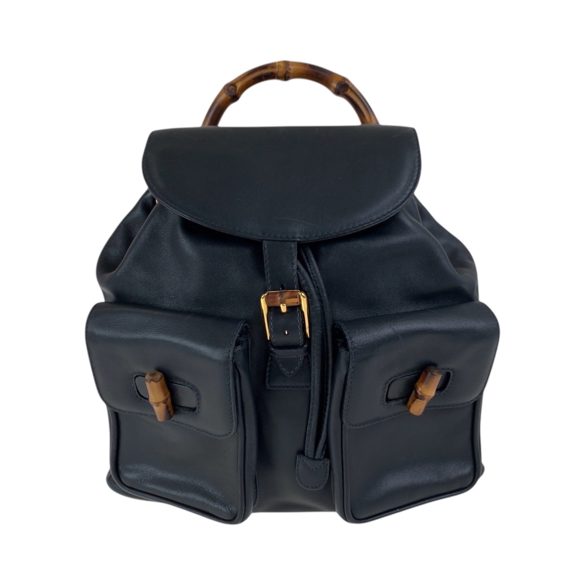 美品 ヴィンテージ バンブー ブラック 黒 ブラウン ゴールド金具 レザー 003 2058 0016 リュックサック バックパック レディース 502382