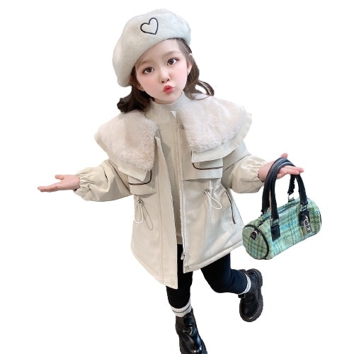 女の子用コート厚手加毛大毛襟コート仕様シンプルコート赤ちゃん防水防コート