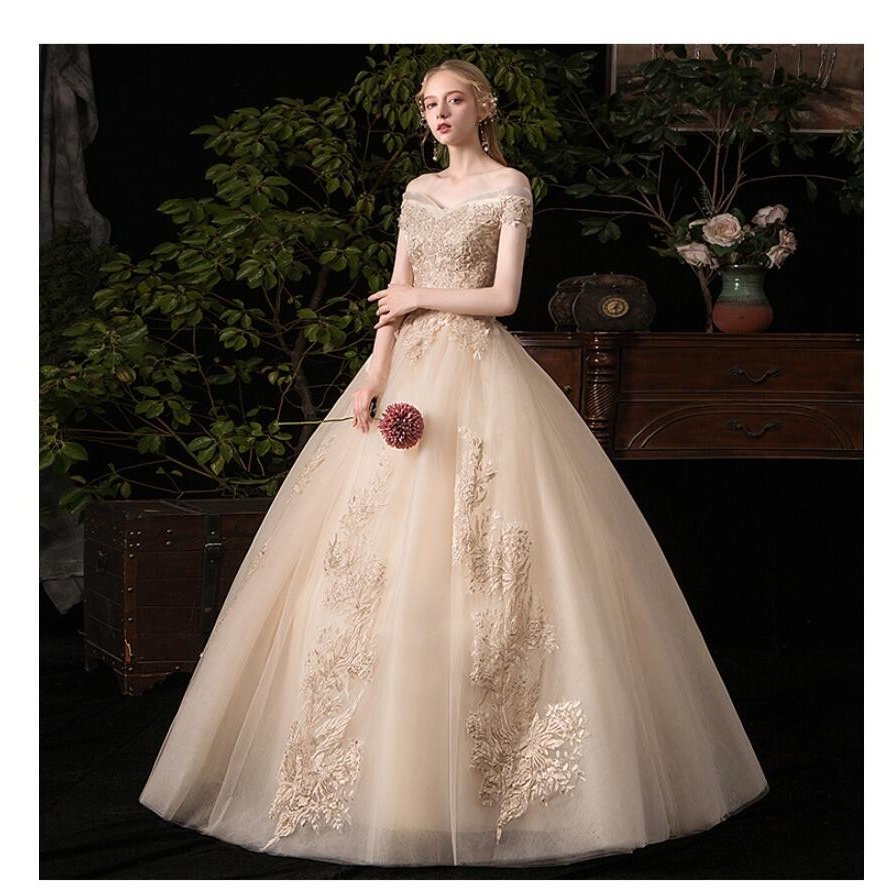 プリンセスドレス オフショルダーロングドレス ウエディングドレス パーティードレス ステージ衣装 二