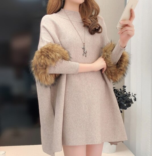 【取寄：納期2週間】ニット セーター レディース トップス フェイクファー ファー ファーニット 大きいサイズ ゆったり ポンチョ ハーフタートル タートルネック 秋 冬 冬ニット 体型カバー