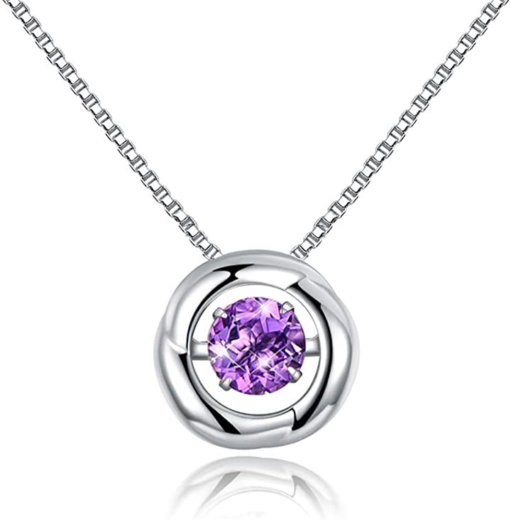 シルバー925 一粒ネックレス ペンダントレディース 人工石(2月 誕生石 アメジスト (紫水晶))