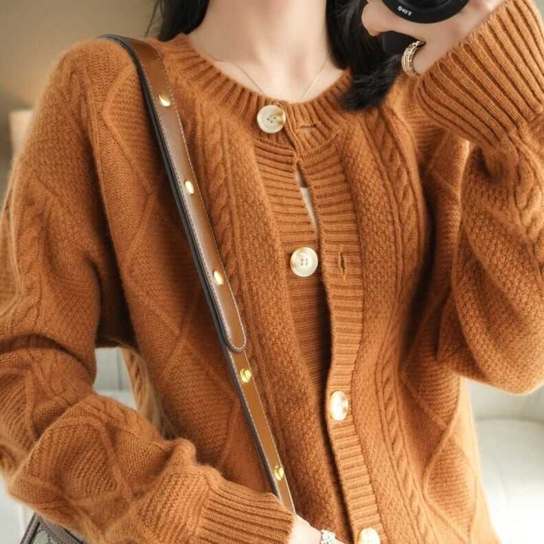 カーディガン トップス 長袖 クルーネック 幾何学模様 ケーブル編み 上着 お洒落 プチプラ トレーナー スウェット ニット セーター カットソー 長袖 ロング リブニット wto0781