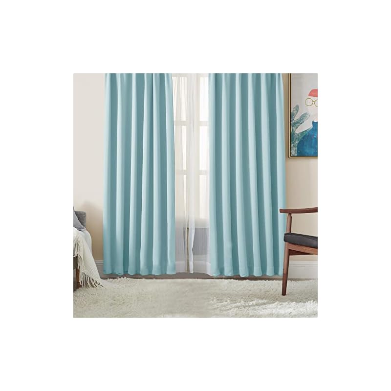 Hansleep カーテン 1級遮光 4枚セット 幅100cm丈220cm スカイブルー 断熱 防寒 防音 省エネ 厚手 無地 おしゃれ 洗える リビング用 (カーテン2枚レース2枚)