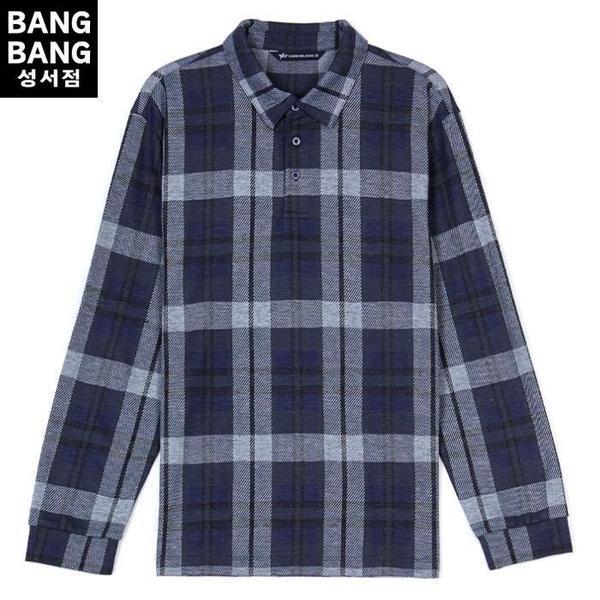 HC04 秋の男性 チェック柄カラーボタン ジャカード長袖Tシャツ シボリ袖 ダックスチェック柄 快適 (S42288330)