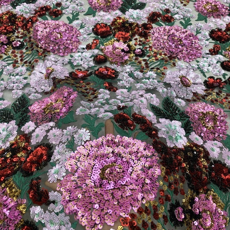 「最短3日出荷」4色 125cm幅 85cm単位 生地 布 布地 レース生地 ビーズ スパンコール 刺繍 花柄 立体 透明 メッシュ イブニングドレス生地 ワンピース生地 チャイナードレス生地