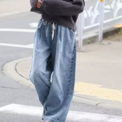 イージーデニムワイドパンツ