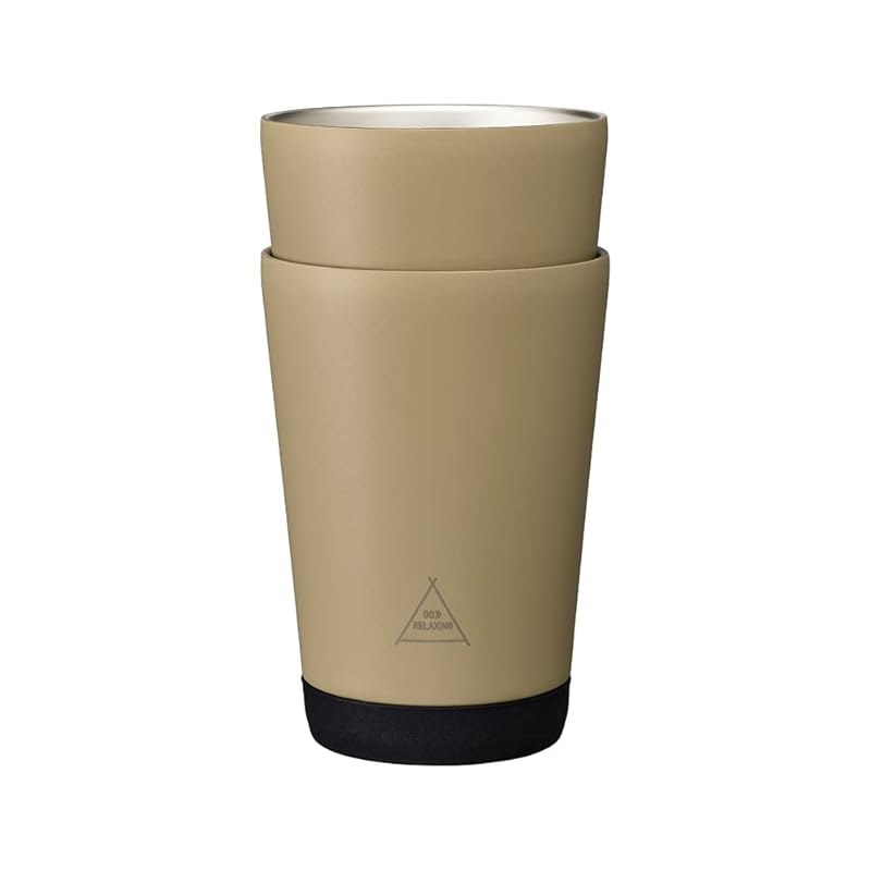 即納：ドウシシャ 重ねて収納できるタンブラー 400ml ステンレス タンブラー 真空断熱 サンドベージュ 2個セット