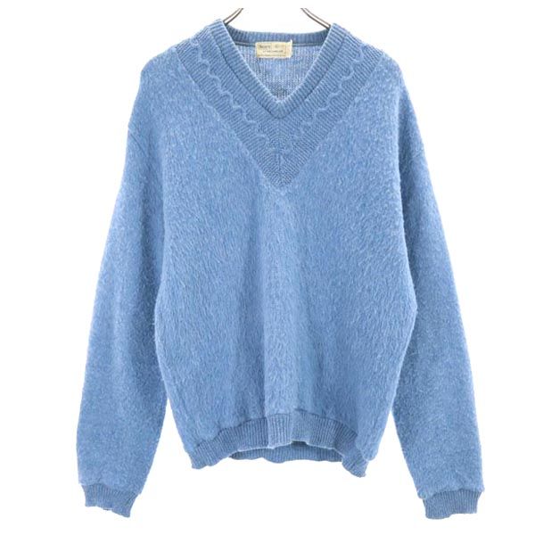 60s 70s モヘア 長袖 Vネック ニット L ブルー系 セーター メンズ 29,700円