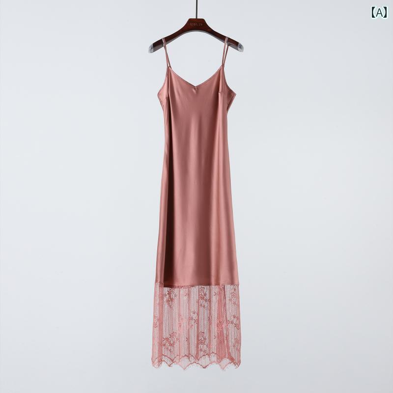 レディース シャツ レース スマートで 魅力的な 小さい 厚手 伸縮性の ある シルクサテンと レースの サスペンダー ドレス マルベリー シルクの ロング スカート 6,882円