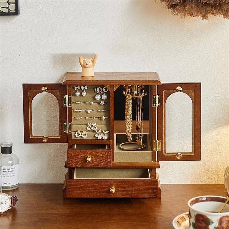 INSスタイル レトロスタイルの無垢材使用アクセサリー整理ボックス