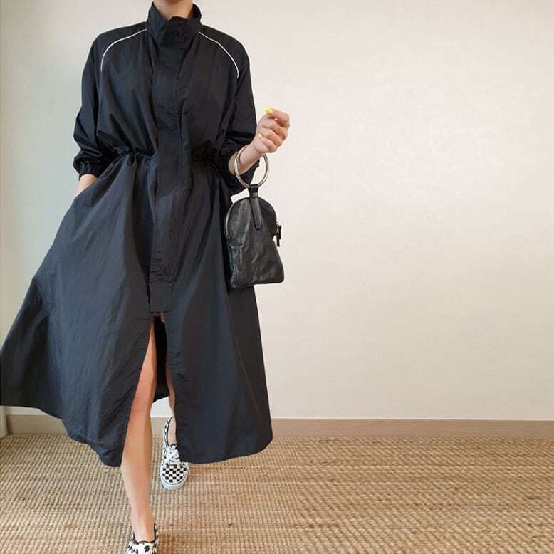 レディース トレンチコート ワンピース スタンドアップカラー ラグラン ライン ウインドブレーカードレス 大人可愛い ママコーデ ママファッション 韓国系 オルチャン 人気 トレンド 新作 20代 3