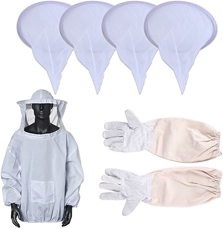 養蜂用品 防護 服 手袋 帽子 ネット 濾過 はちみつ フィルター ハニー 防虫(防護服+手袋+ネッ