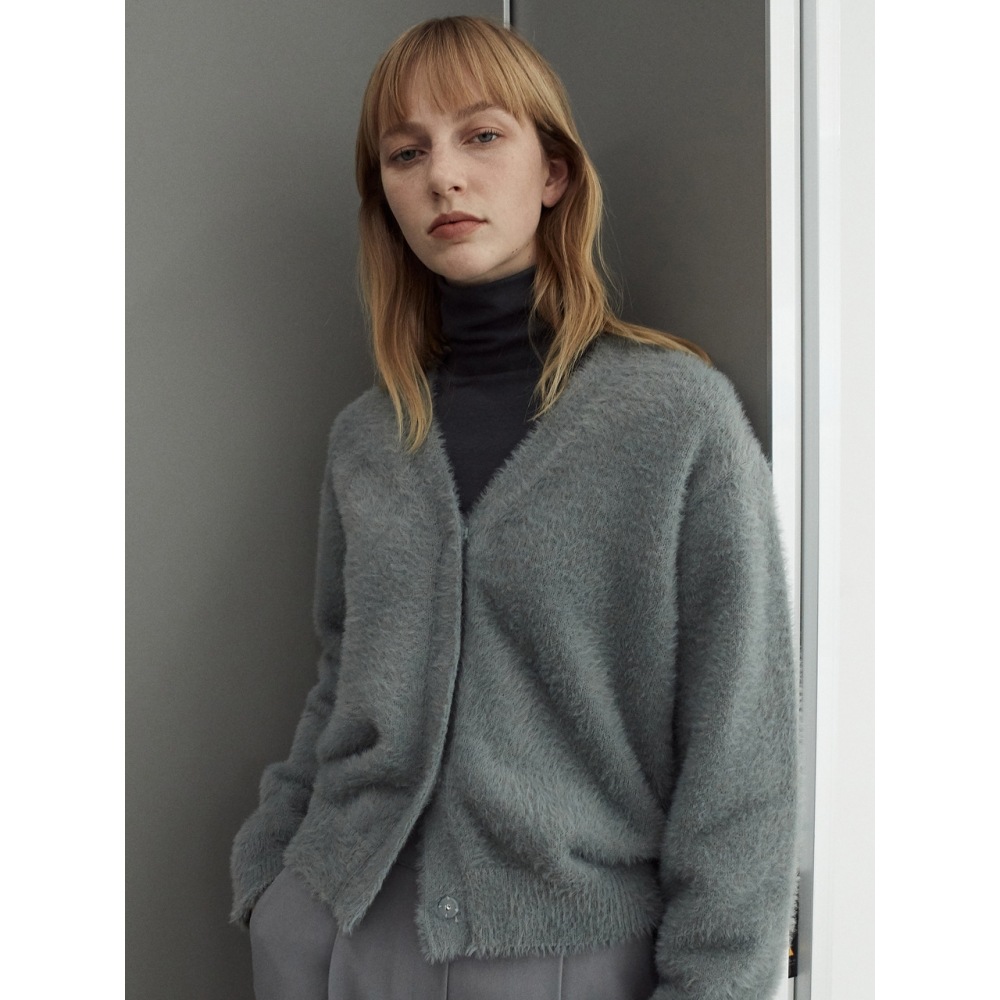 ouie OU785 隠しファーカーディガン（ブルーグレー）