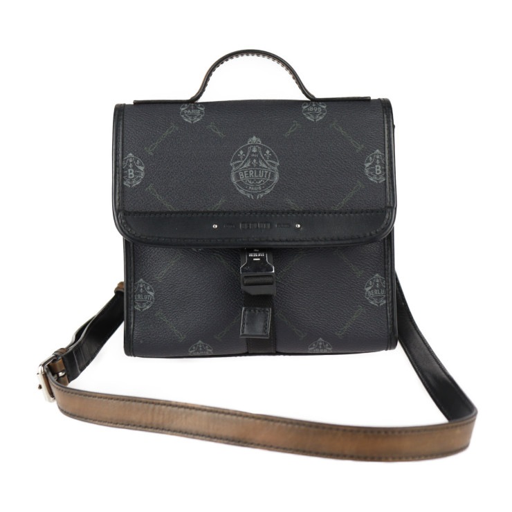 Berluti ベルルッティ ショルダーバッグ - リポーター スモール PVC レザー ブラック×グレー ブラウン シルバー金具 2WAY ハンドバッグ クロスボディバッグ【本物保証】