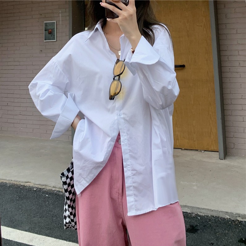 白 シャツ レディース 長袖 インナー アウター 学生 ゆったり シャツ トップス レディース おしゃれ 重ね着 の インナー1203
