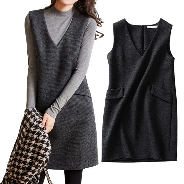 【新品】ニットベスト ワンピース 春 秋 冬 ベストワンピース レディース ニット タンクトップ vネック 重ね着 ベストノースリーブ タンク 春コーデ 着痩せ 美シルエット レイヤード オシャレ き