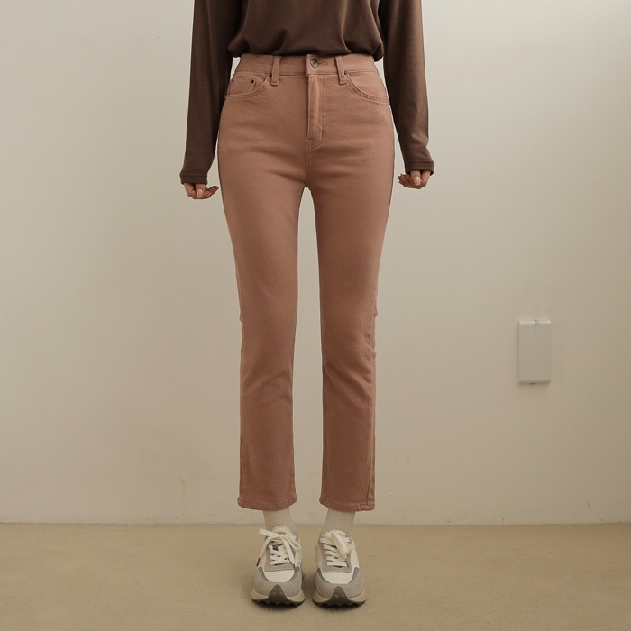 [韓国ファッション] あったか起毛 隠しウエストゴム ストレッチコットンストレートパンツ