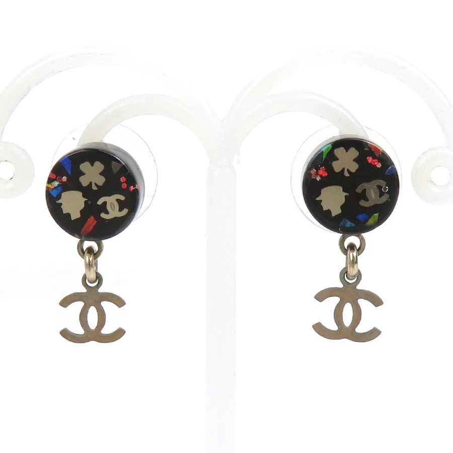 シャネル CHANEL ピアス レジン/メタル ブラック/シルバー レディース r11107a
