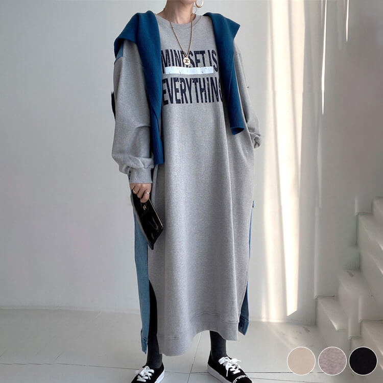 ワンピース レディース 韓国 カジュアル ロング ロングワンピース スエット スゥエット ロング丈 デニム アシンメトリー おしゃれ ゆったり