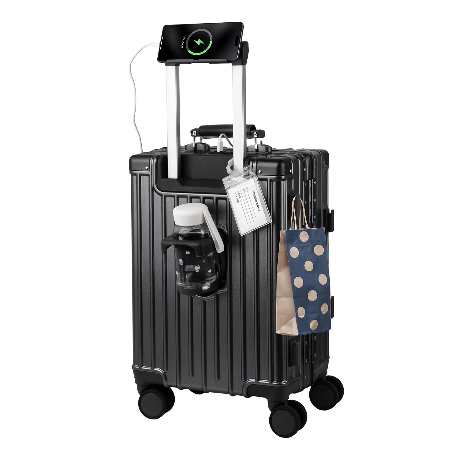 「」スーツケース キャリーケース 機内持ち込み 大型 キャリーバッグ アルミフレームタイプ 革製ハンドル 預け入れスーツケースTSAロックUSBポート付き カップホルダー付き 隠しフック機能 充電機能